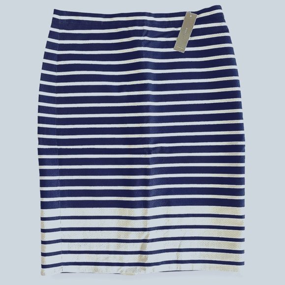 NWT J.Crew No 2 Pencil Skirt Contrast Stripes Navy Blue + White, size 6 - Picture 3 of 7
